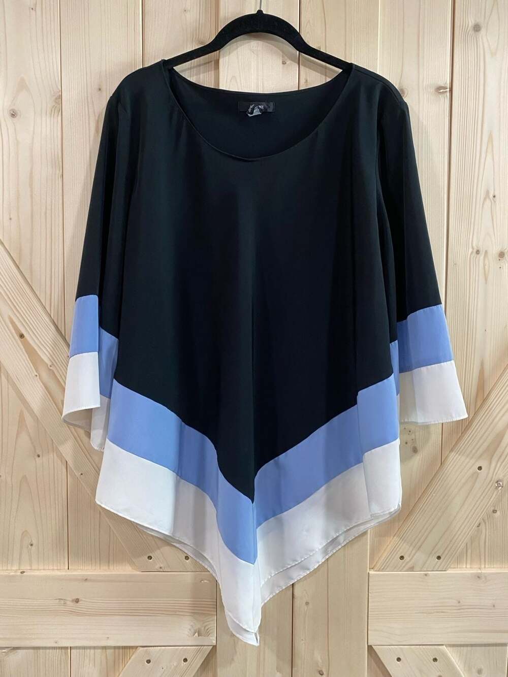 Alfani Black Blue White Colorblock Asymmetrical Hem Tunic Top Size 14